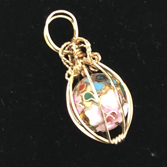 Gold Wire Wrapped Cloisonne Pendant   #1257 - Picture 3 of 6